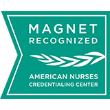 Badge from the American Nurses Credentialing Center that the hospital is Magnet Recognized